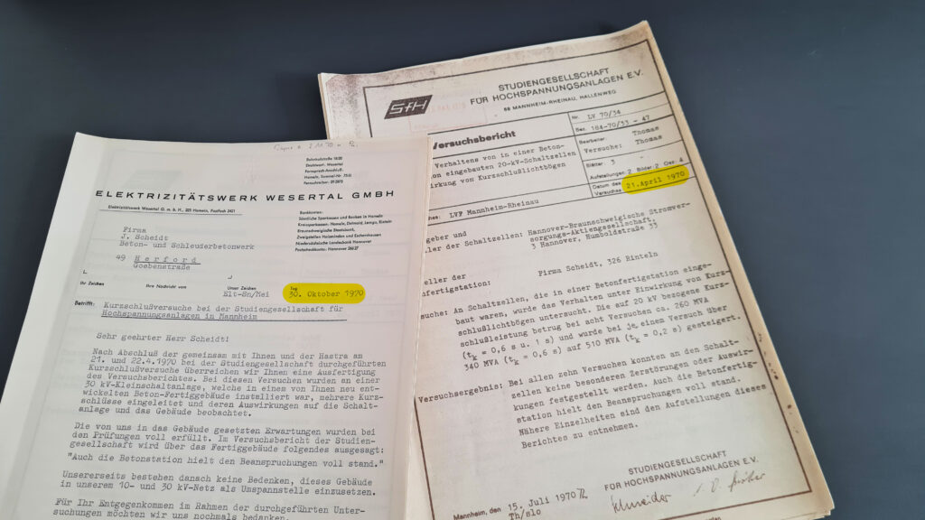 Versuchsbericht und Anschreiben von 1970